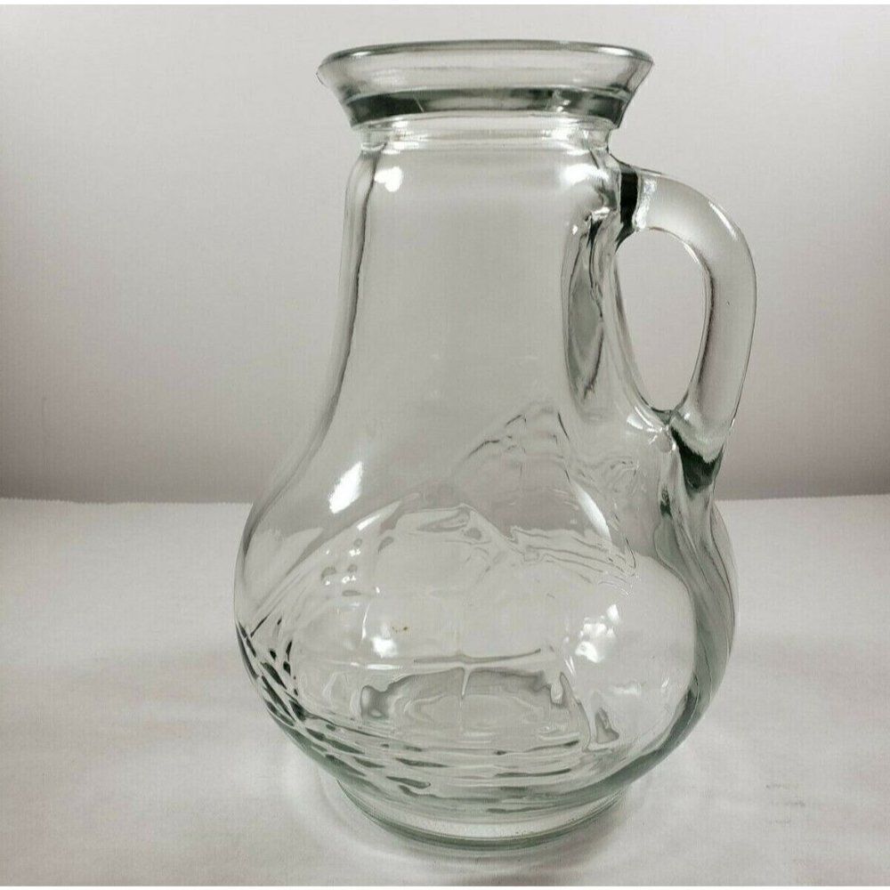 Vintage 70s Clipper Ship Sailboat Clear Glass 7" Pitcher Boating Nautical Preppy